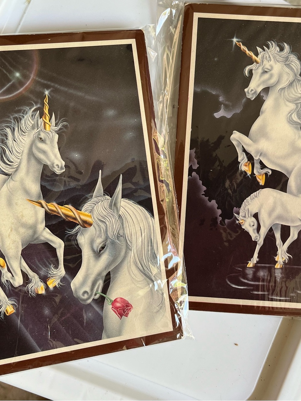 Vintage Ferraro Unicorn Fantasy Art Plaques Pair 1980s Style